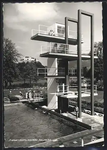 AK Salzburg, Freibad Leopoldskron mit Sprungturm