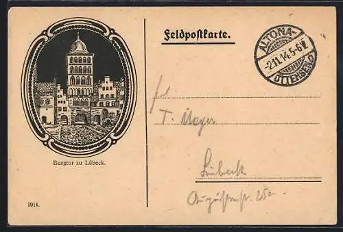 Künstler-AK Lübeck, Blick auf das Burgtor