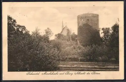 AK Salzwedel, Mönchskirche und Burg Albrecht des Bären