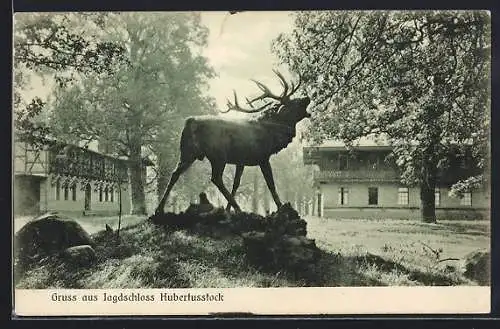 AK Hubertusstock, Hirschfigur am Jagdschloss