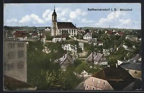 AK Seifhennersdorf i. S., Mitteldorf mit Kirche