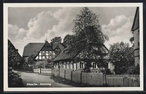 AK Eibau /Sa., Steinweg mit Fachwerkhaus