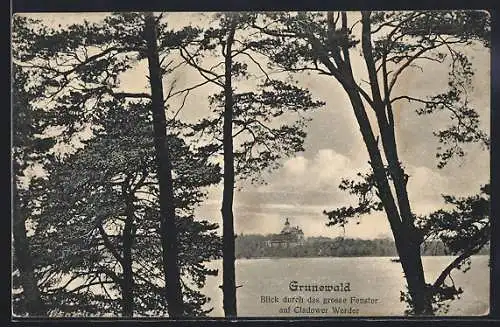 AK Berlin-Grunewald, Blick durch das grosse Fenster auf Cladower Werder