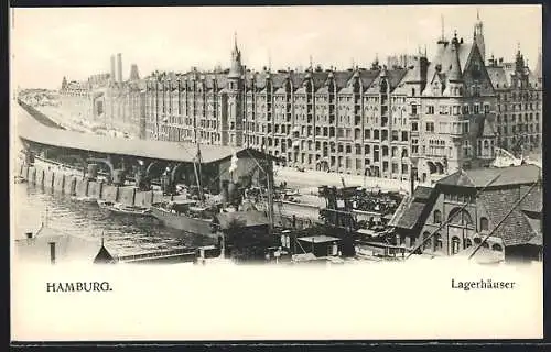 AK Hamburg, Freihafen, Lagerhäuser am Ufer