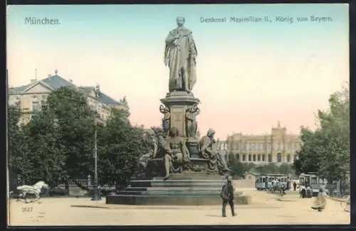 AK München, Denkmal Maximilian II., König von Bayern, Strassenbahn