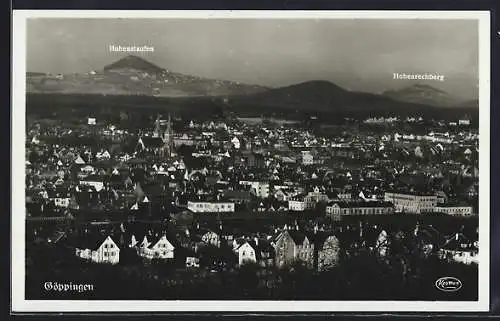 AK Göppingen, Stadtansicht mit Hohenstaufen und Hohenrechberg