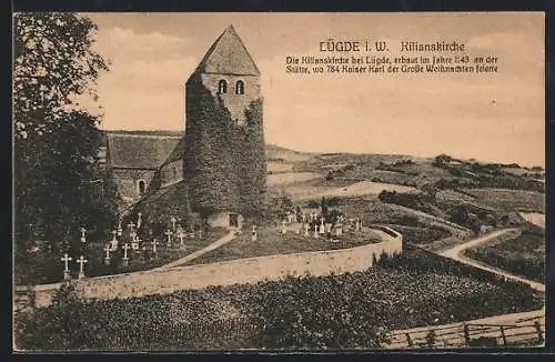 AK Lügde i. W., Kilianskirche mit Friedhof