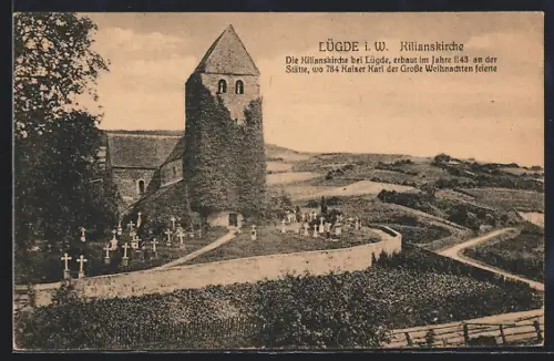 AK Lügde i. W., Kilianskirche mit Friedhof
