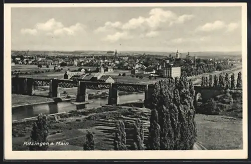 AK Kitzingen a. Main, Mainbrücke mit Blick auf den Ort