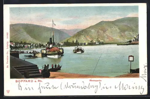AK Boppard a. Rh., Rheinpartie mit Booten