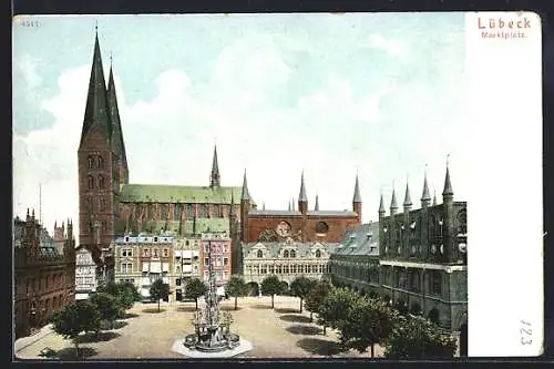 AK Lübeck, Marktplatz mit Kirche