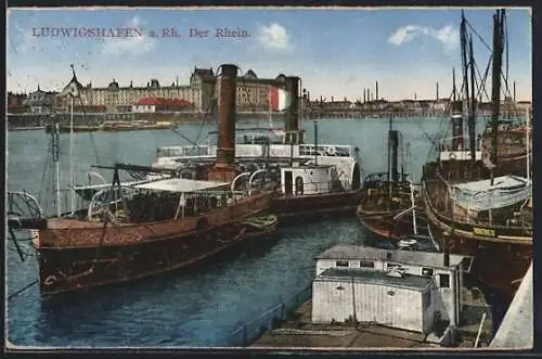 AK Ludwigshafen a. Rh., Dampfschiffe auf dem Rhein