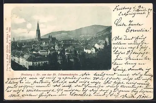 AK Freiburg i. Br., Ortsansicht von der St. Johanneskirche