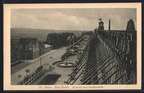 AK Bad Elmen, Bahnhof und Gradierwerk