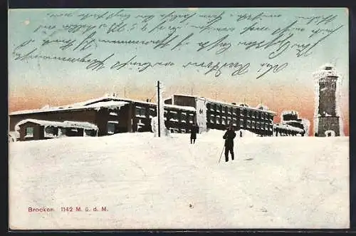 AK Brocken, Hotel und Aussichtsturm im Schnee