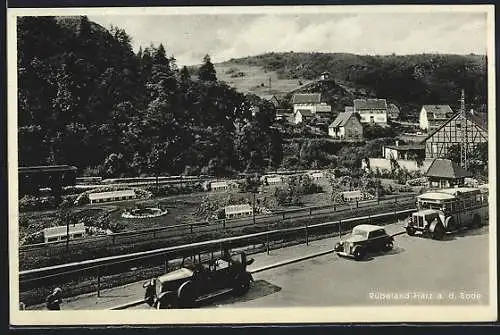 AK Rübeland a. d. Bode, Ortsansicht mit Bus und Autos