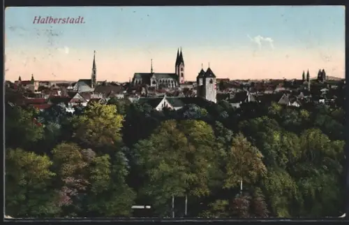 AK Halberstadt, Stadtansicht mit Kirche