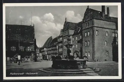 AK Halberstadt, Holzmarkt, Brunnen