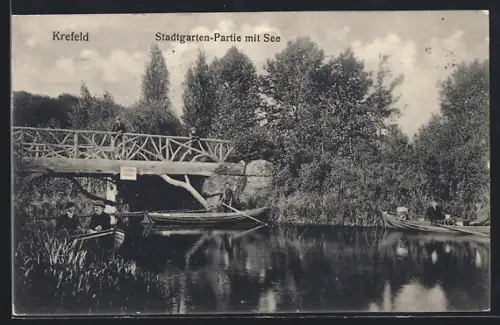 AK Krefeld, Stadtgarten-Partie mit See