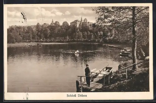 AK Döben, Blick über den See auf das Schloss