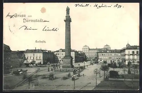 AK Darmstadt, Luisenplatz mit Denkmal