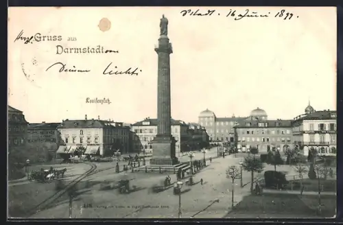 AK Darmstadt, Luisenplatz mit Denkmal