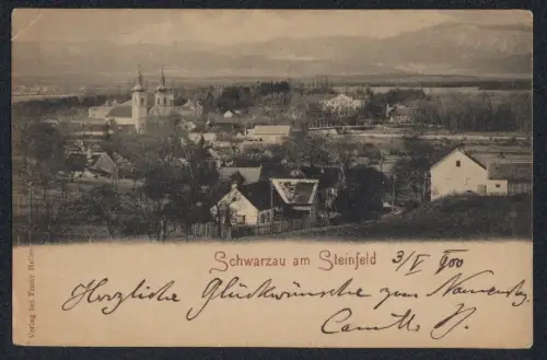 AK Schwarzau am Steinfeld, Teilansicht mit Kirche