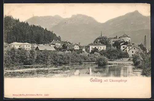 AK Golling an der Salzach, Teilansicht vom Ort mit Tännengebirge