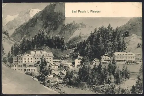 Künstler-AK Bad Fusch i. Pinzgau, Blick zum Ort