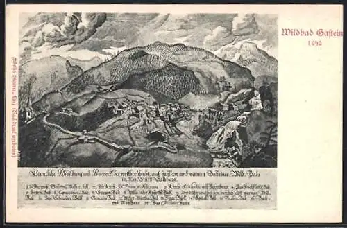 Künstler-AK Bad Gastein, Teilansicht