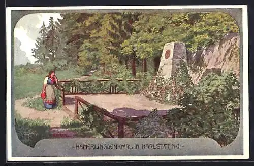 Künstler-AK Bad Grosspertholz, Karlstift, Hamerlingdenkmal des Vereins Deutsche Heimat