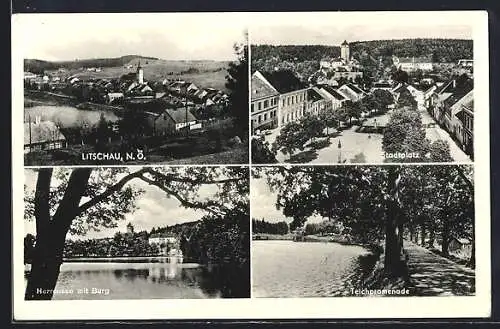 AK Litschau, Stadtplatz, Herrenteich mit Burg