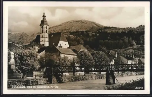 AK Scheibbs /N.-Oe., Rathaus mit Brücke