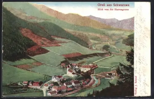 AK Schwarzau, Blick von der Herrengrotte ins Tal
