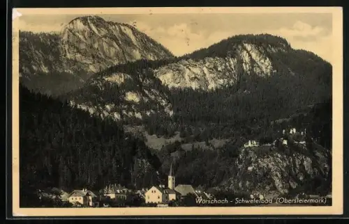 AK Wörschach, Schwefelbad, Ortsansicht mit Bergen