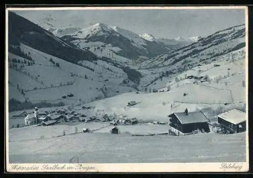 AK Saalbach im Pinzgau, Ortspartie gegen Zwölfer-Schusterkogel und Gamshag im Schnee