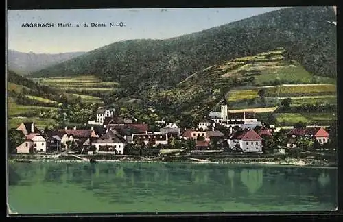 AK Aggsbach Markt / Donau, Ortspartie am Fluss