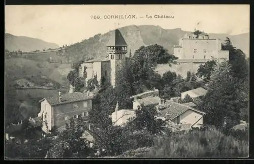 AK Cornillon, Le Château et vue sur le village environnant