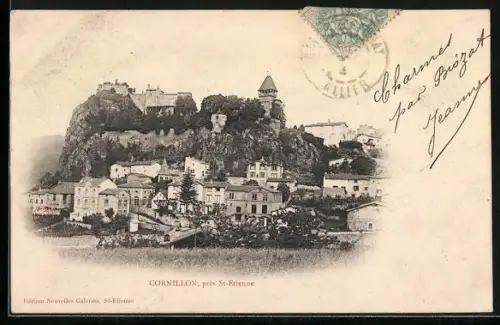 AK Cornillon, Vue du village sur la colline rocheuse près de St-Étienne