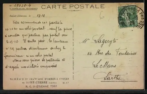 AK Saint-Étienne, Manufacture Francaise d`Armes et Cycles avec vue des collines environnantes