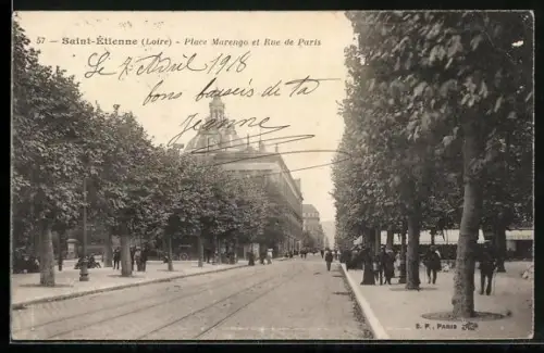 AK Saint-Étienne /Loire, Place Marengo et Rue de Paris