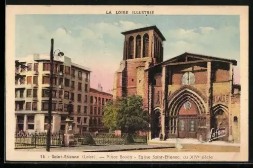 AK Saint-Étienne /Loire, Place Boivin, Église Saint-Étienne, du XIVe siècle
