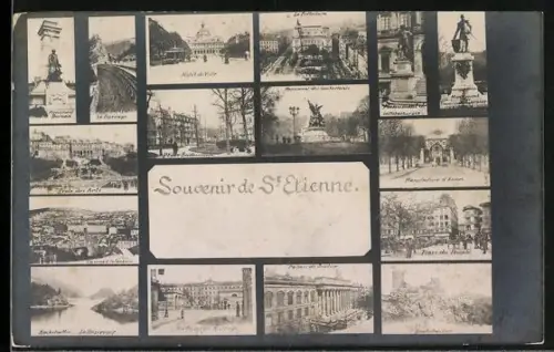 AK Saint-Étienne, Souvenir de St Étienne avec vues des monuments et paysages historiques