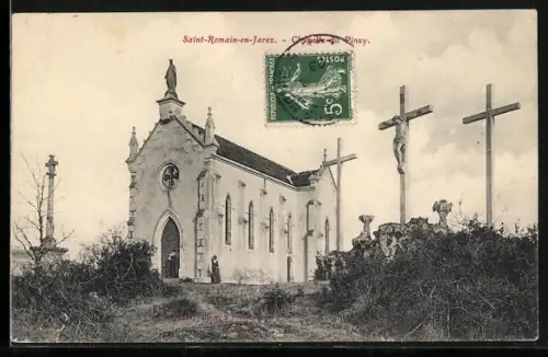 AK Saint-Romain-en-Jarez, Chapelle du Pinay et calvaire à proximité