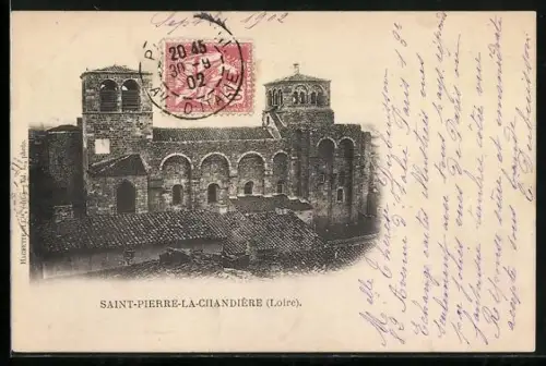 AK Saint-Pierre-la-Chandière /Loire, Vue de l`église romane historique