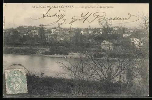 AK Andrézieux, Vue générale d`Andrézieux et de la rivière au premier plan