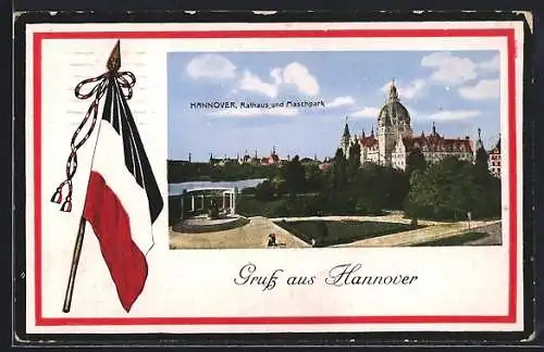 AK Hannover, Rathaus, Maschpark, Reichsfahne