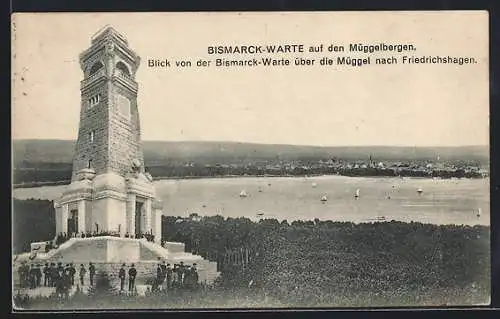 AK Köpenick, Bismarck-Warte, Müggelberge, Blick über die Müggel nach Friedrichshagen