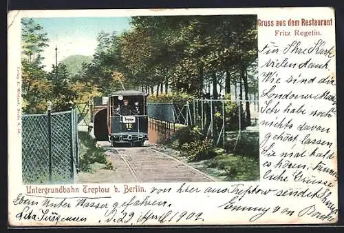 AK Treptow b. Berlin, Untergrundbahn, Restaurant Fritz Regelin