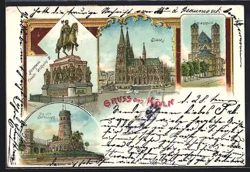 Lithographie Köln, Dom, St. Gereon, Denkmal Friedrich Wilhelm II.